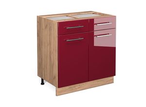 4066731390359 - Küchenunterschrank Fame-Line Bordeaux Hochglanz 80 cm  AP Eiche Vicco