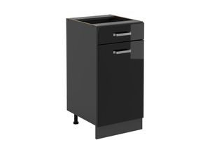 4066731390502 - Küchenschrank mit Schublade R-Line Schwarz Hochglanz 40 cm ap Marmor Vicco