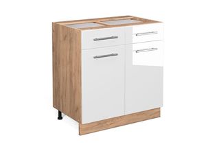 4066731390809 - Küchenunterschrank Fame-Line Weiß Hochglanz 80 cm  AP Marmor Vicco