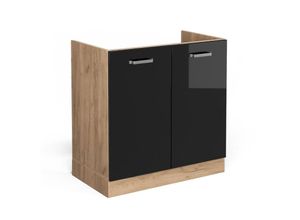 4066731391790 - Spülenunterschrank R-Line Schwarz Hochglanz 80 cm  ap Anthrazit Vicco