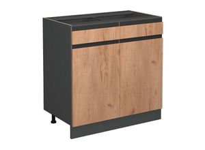 4066731391967 - Küchenschrank mit Schublade R-Line Goldkraft Eiche 80 cm ap Marmor Vicco