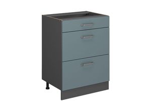 4066731392063 - Küchenunterschrank R-Line Blau-Grau 60 cm mit Schubladen AP Anthrazit Vicco