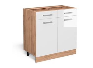 4066731392902 - Küchenschrank mit Schublade R-Line Weiß Hochglanz 80 cm ap Marmor Vicco