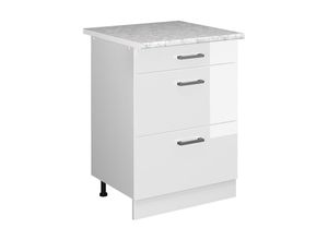 4066731392971 - Küchenunterschrank R-Line Weiß Hochglanz 60 cm mit Schubladen AP Anthrazit Vicco