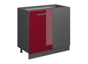 4066731393107 - Eckschrank R-Line Bordeaux Hochglanz 86 cm  AP Eiche Vicco