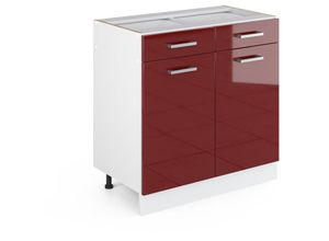 4066731393756 - Küchenunterschrank R-Line Bordeaux Hochglanz 80 cm  ap Eiche Vicco