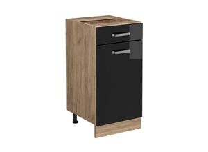 4066731395507 - Küchenunterschrank R-Line Schwarz Hochglanz 40 cm  AP Eiche Vicco