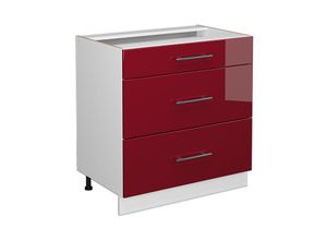 4066731395798 - Küchenunterschrank Fame-Line Bordeaux Hochglanz 80 cm mit 3 Schubladen AP Eiche Vicco