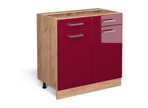 4066731396658 - Küchenschrank mit Schublade R-Line Bordeaux Hochglanz 80 cm AP Marmor Vicco