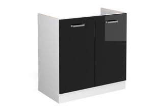 4066731397037 - Spülenunterschrank R-Line Schwarz Hochglanz 80 cm  ap Eiche Vicco