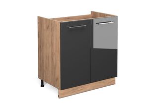 4066731397181 - Spülenunterschrank Fame-Line Anthrazit Hochglanz 80 cm  AP Eiche Vicco