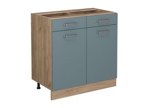 4066731397426 - Küchenschrank mit Schublade R-Line Blau-Grau 80 cm ap Marmor Vicco