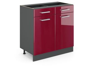 4066731397464 - Küchenunterschrank R-Line Bordeaux Hochglanz 80 cm  AP Anthrazit Vicco