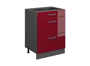 4066731397723 - Küchenunterschrank R-Line Bordeaux Hochglanz 60 cm mit Schubladen AP Eiche Vicco