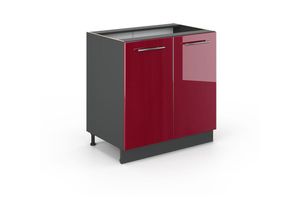 4066731398188 - Spülenunterschrank Fame-Line Bordeaux Hochglanz 80 cm mit Regal AP Marmor Vicco