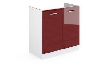 4066731398355 - Spülenunterschrank R-Line Bordeaux Hochglanz 80 cm  AP Eiche Vicco