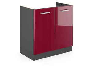 4066731398379 - Spülenunterschrank R-Line Bordeaux Hochglanz 80 cm  AP Eiche Vicco