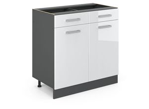 4066731398638 - Küchenschrank mit Schublade R-Line Weiß Hochglanz 80 cm ap Marmor Vicco