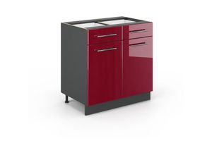 4066731398997 - Küchenunterschrank Fame-Line Bordeaux Hochglanz 80 cm  ap Eiche Vicco