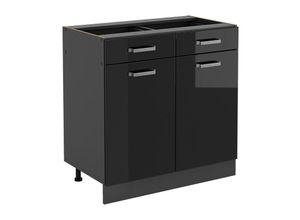 4066731399765 - Küchenschrank mit Schublade R-Line Schwarz Hochglanz 80 cm ap Marmor Vicco