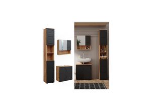 4066731400805 - Badmöbel-Set Irma Eiche Anthrazit 3-teilig Hochschrank Waschbeckenschrank 60 cm