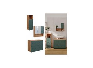 4066731401055 - Badmöbel-Set Irma Eiche Grün 4-teilig Midischrank 95 cm Waschbeckenschrank 80 cm