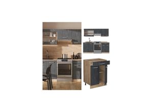 4066731402625 - Küchenzeile R-Line 200 cm Schwarz Beton Eiche mit Arbeitsplatte Anthrazit