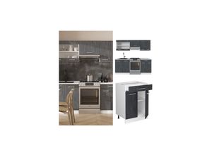 4066731402762 - Livinity Küchenzeile R-Line 200 cm Schwarz Beton Weiß ohne Arbeitsplatte