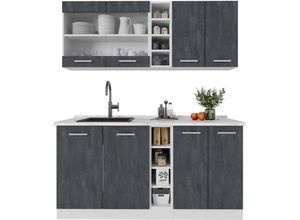 4066731402892 - Singleküche R-Line 160 cm Schwarz Beton Weiß mit Arbeitsplatte Anthrazit