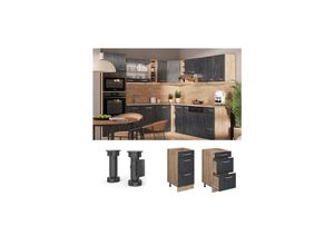 4066731404421 - Livinity Schubladenunterschrank R-Line Schwarz Beton Eiche 40 cm mit Arbeitsplatte Weiß-Marmor