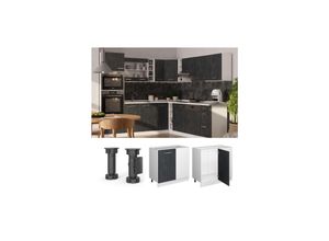 4066731404681 - Livinity Eckunterschrank R-Line Schwarz Beton Weiß 86 cm mit Arbeitsplatte Anthrazit