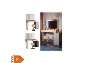 4066731406128 - Schminktisch Regina Goldkraft Eiche Weiß 1296 cm mit LED-Spiegel und Hocker Vicco