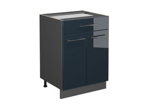 4066731406371 - Schubunterschrank Fame-Line Anthrazit Dunkelblau Hochglanz 60 cm mit Arbeitsplatte Eiche