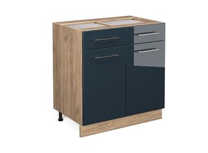 4066731406944 - Küchenunterschrank Fame-Line Dunkelblau Hochglanz 80 cm ohne Arbeitsplatte Vicco