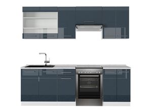 4066731408634 - Küchenzeile Fame-Line Weiß Dunkelblau Hochglanz 240 cm mit Arbeitsplatte Weiß-Marmor 4066731408634 - Küchenzeile Fame-Line Weiß Dunkelblau Hochglanz 240 cm mit Arbeitsplatte Weiß-Marmor