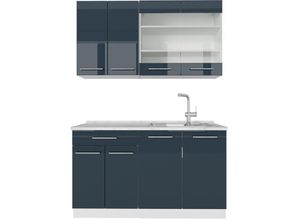 4066731408672 - Küchenschränke Fame-Line Dunkelblau Hochglanz Weiß 160 x 190 cm  ap Marmor Vicco