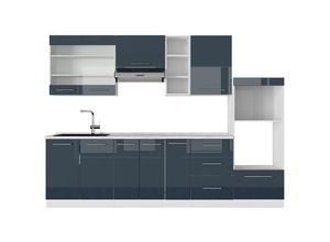 4066731408740 - Küchenzeile Fame-Line Weiß Dunkelblau Hochglanz 280 cm mit Arbeitsplatte Anthrazit