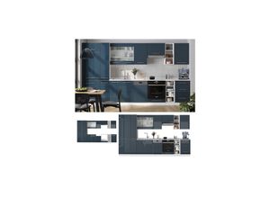 4066731411917 - Küchenzeile Fame-Line Weiß Dunkelblau Hochglanz 355 cm mit Arbeitsplatte Anthrazit