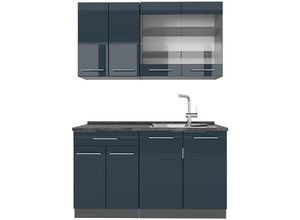 4066731414529 - Küchenzeile Fame-Line Anthrazit Dunkelblau Hochglanz 140 cm mit Arbeitsplatte Eiche 4066731414529 - Küchenzeile Fame-Line Anthrazit Dunkelblau Hochglanz 140 cm mit Arbeitsplatte Eiche