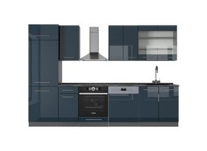 4066731414635 - Küchenzeile Fame-Line Anthrazit Dunkelblau Hochglanz 300 cm mit Arbeitsplatte Anthrazit