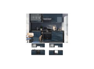 4066731414901 - Küchenzeile Fame-Line Anthrazit Dunkelblau Hochglanz 235 cm mit Arbeitsplatte Anthrazit