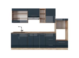 4066731415267 - Küchenzeile Fame-Line Dunkelblau Hochglanz Goldkraft Eiche 280 cm ohne Arbeitsplatte Vicco