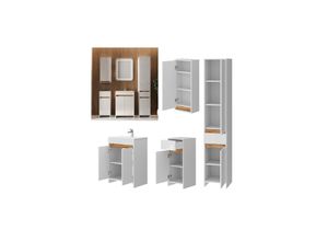 4066731415540 - Badmöbel-Set Lemgo Weiß Hochglanz Eiche 60 cm 5 Teile 4066731415540 - Badmöbel-Set Lemgo Weiß Hochglanz Eiche 60 cm 5 Teile