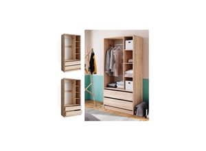 4066731415601 - Kleiderschrank Elmo Eiche 100 x 200 cm mit 2 Schubladen