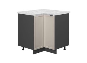 4066731451951 - Eckunterschrank Fame-Line Anthrazit Grau-Beige gerahmt 87 cm mit Arbeitsplatte Marmor-Weiß