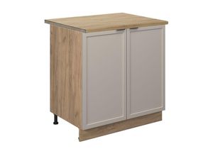 4066731452385 - Unterschrank Fame-Line Eiche Grau-Beige gerahmt 80 cm mit Arbeitsplatte Eiche