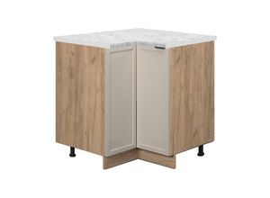 4066731452552 - Eckunterschrank Fame-Line Eiche Grau-Beige gerahmt 87 cm mit Arbeitsplatte Marmor-Weiß