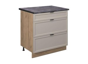 4066731453245 - Schubladenunterschrank Fame-Line Eiche Grau-Beige gerahmt 80 cm mit Arbeitsplatte Anthrazit