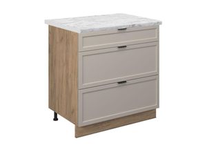 4066731453269 - Schubladenunterschrank Fame-Line Eiche Grau-Beige gerahmt 80 cm mit Arbeitsplatte Marmor-Weiß