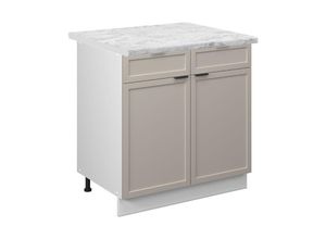 4066731453528 - Schubunterschrank Fame-Line Weiß Grau-Beige gerahmt 80 cm mit Arbeitsplatte Marmor-Weiß